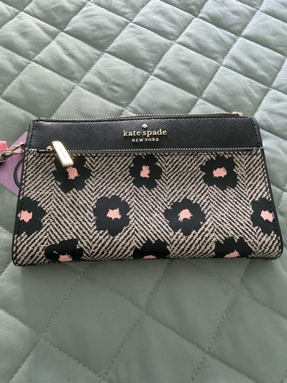 kate spade Black, Pink and Cream Floral Zip Around Wallet